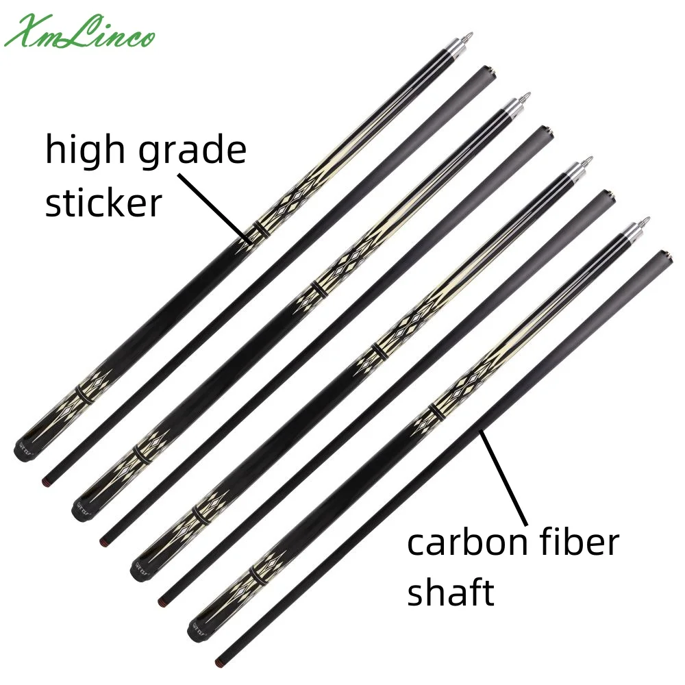 Xmlinco  Professional Customized Carbon Fiber Shaft Billiard Pool Cue 12.5mm Tip Size High Grade Sticker Pool Cue 58 Inches