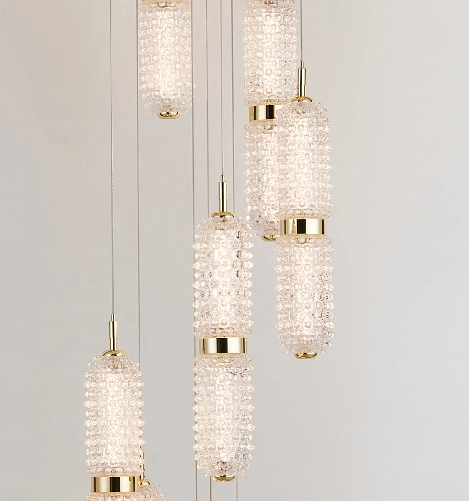 2022 New Modern golden Capsule shape pendant lamp crystal glass spiral LED villa stairs glass chandelier