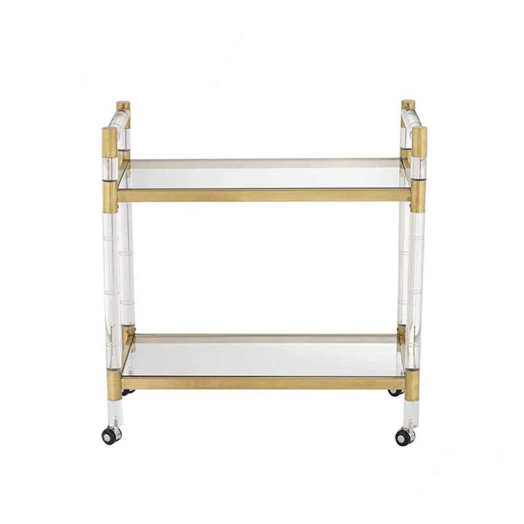 Customize acrylic KD dining cart,  bar service cart with metal frame, hotel service trolley