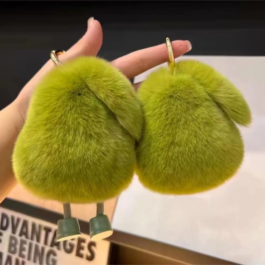 Xun Xin Stuffed Avocado Fruit Soft Plush Toy Rex Rabbit Fur Kawaii Avocado Shaped Keychain For Women Car keys And Bag Charms