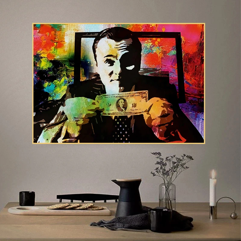 Graffiti Art Large Canvas Painting Movie The Wolf of Wall Street Leonardo Dicaprio Posters Print Wall Art Living Room Home Decor