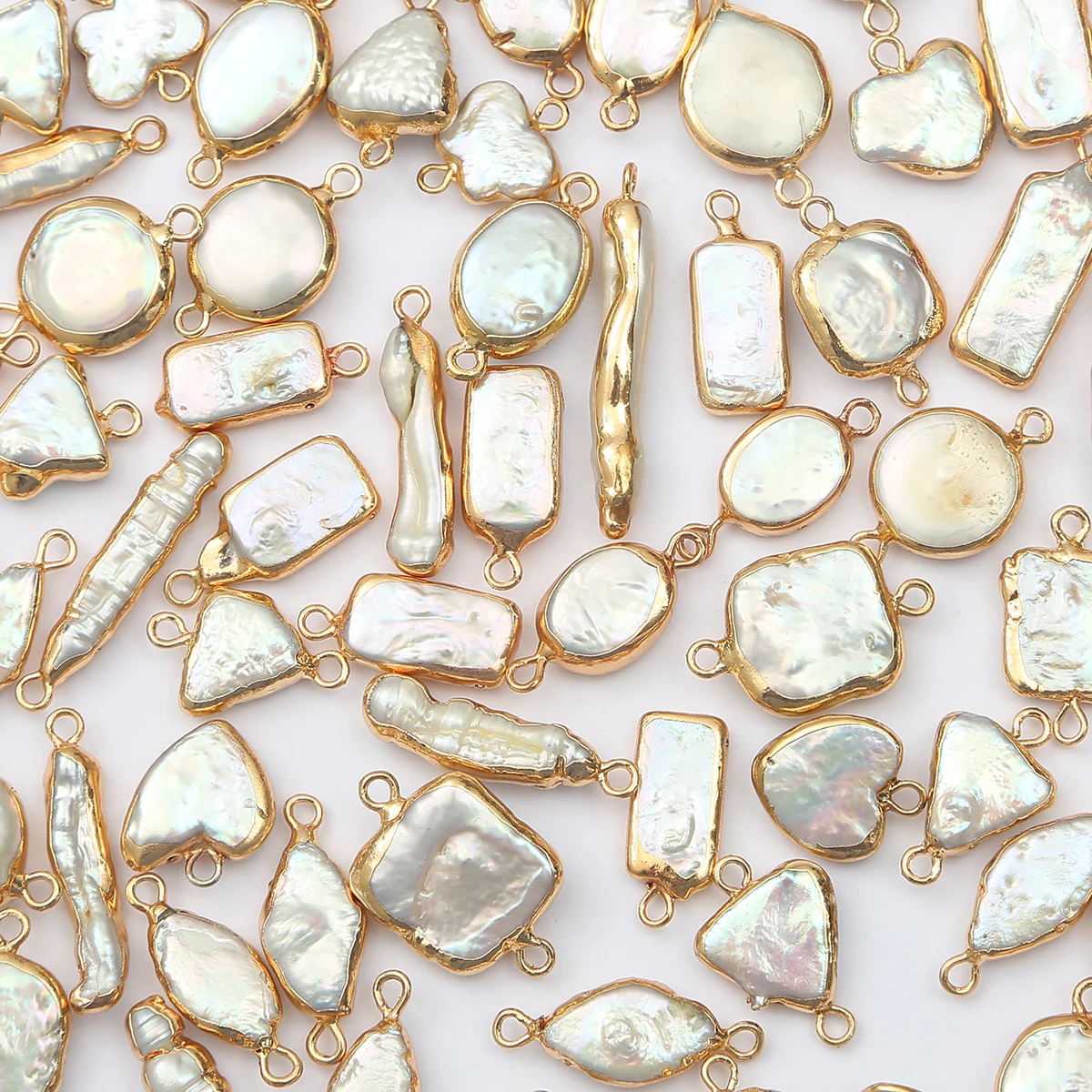 Wholesale Natural Freshwater Pearl Copper Clad Double Hanging Circular Jewelry Charms For DIY Bracelet Necklace Earring Making