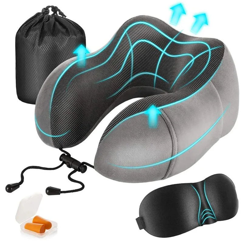
100% Pure Memory Foam Twist Memory Foam Travel Pillow Compact & Adjustable Neck Support Travel Massage Pillow Airplane 