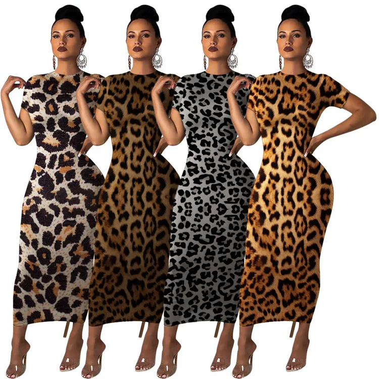 New Style Designer Ladies  Dresses Sexy  Fancy Casual  Leopard Print Women Clothes Summer  Party Club Wear Women Long Dress