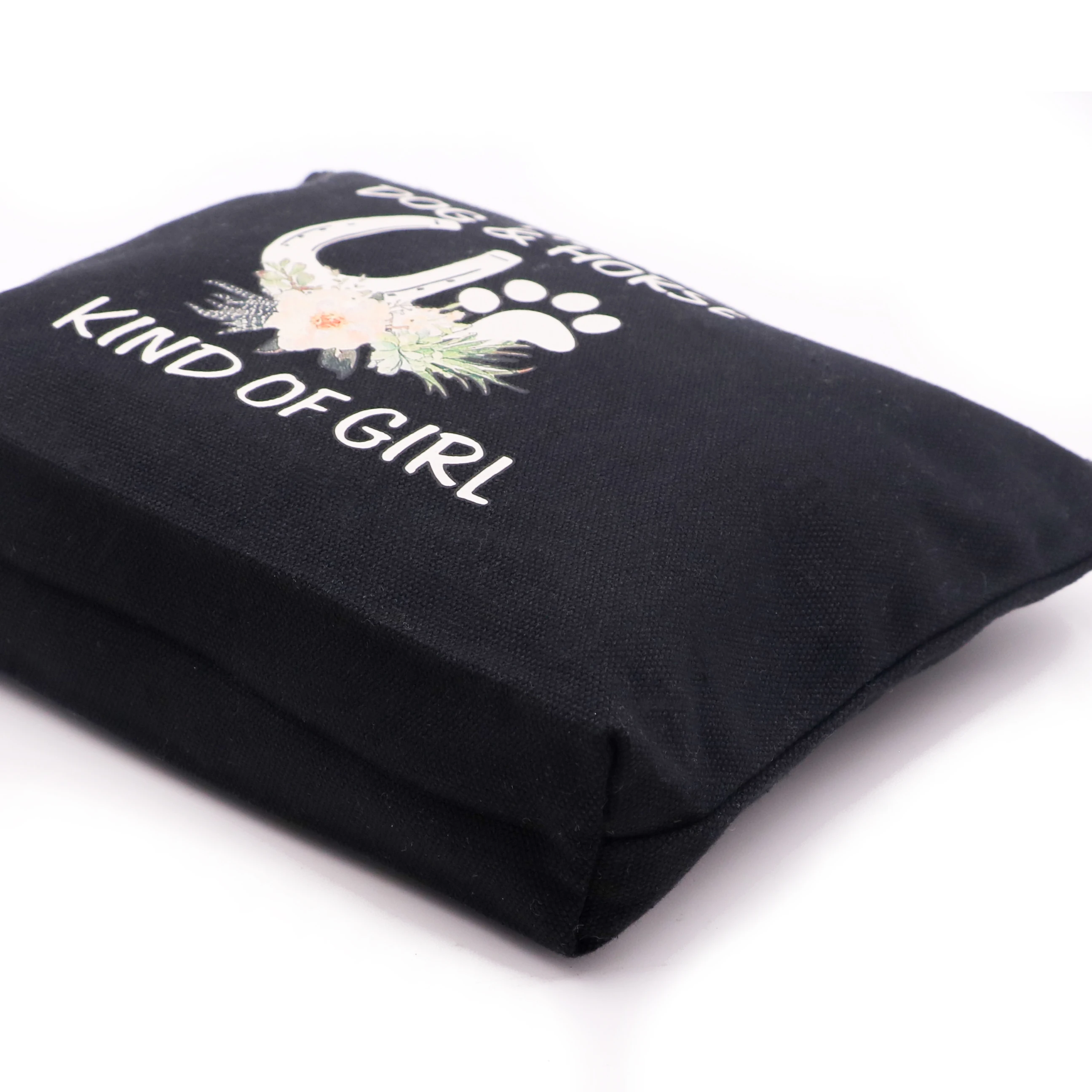 Krell Gifts black canvas bag Custom Logo Printed Canvas Zipper Makeup Bag pencil pouch custom cotton canvas pencil case