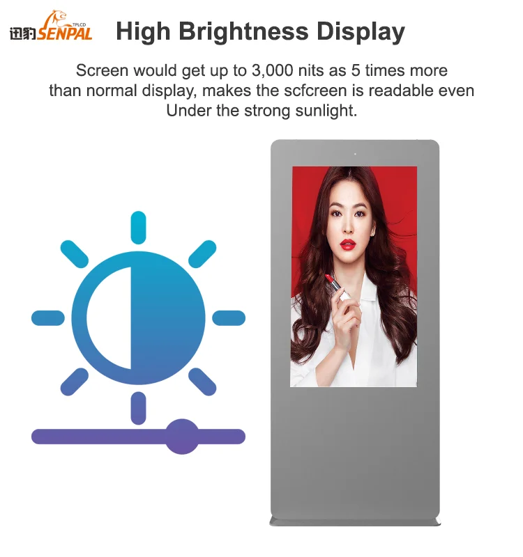 4000 nits waterproof sunlight readable 4K kiosk IP65 advertising outdoor totem screen LCD digital signage display