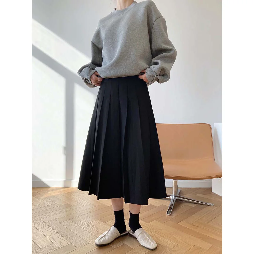 2021New design casual A-line high waist loose Lady Draped dress Long Pleated Skirts