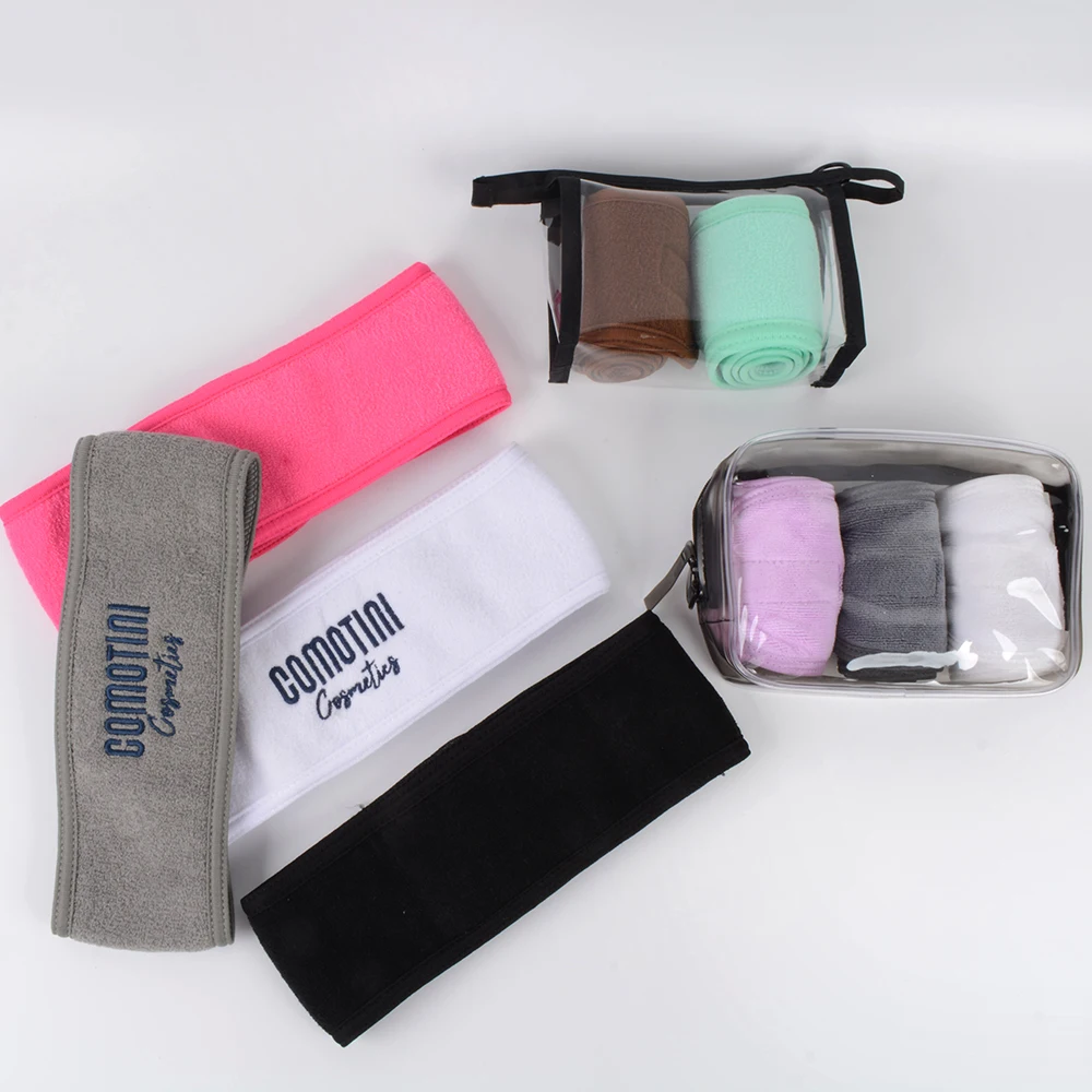 Custom Logo Head Band Terry Cloth Spa Headband Stretch Towel Washable Facial Band Cosmetic Makeup Wrap Headbands