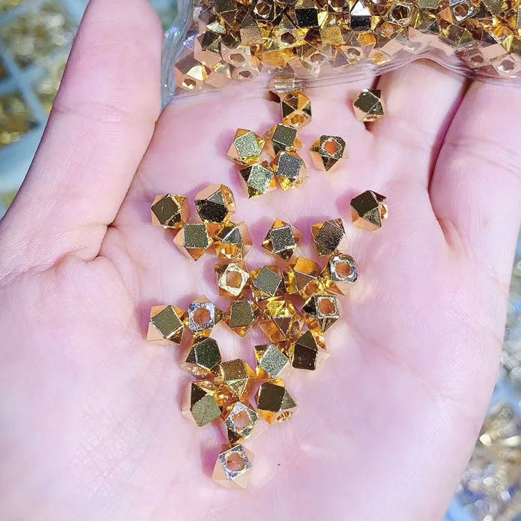 JS1225 Tiny Mini 2mm,3mm,4mm Gold Metal Faceted Cube Nugget Beads,4mm Square Cube Spacer Beads