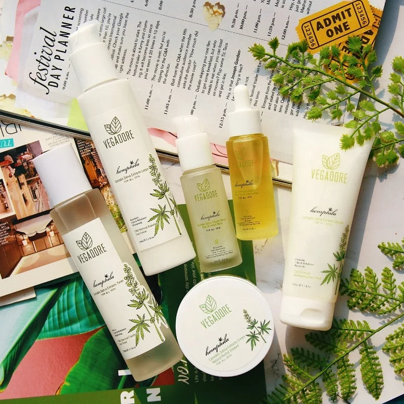 
korean beauty personal care facial CBD skincare face lotion cleanser natural anti acne skin care set 