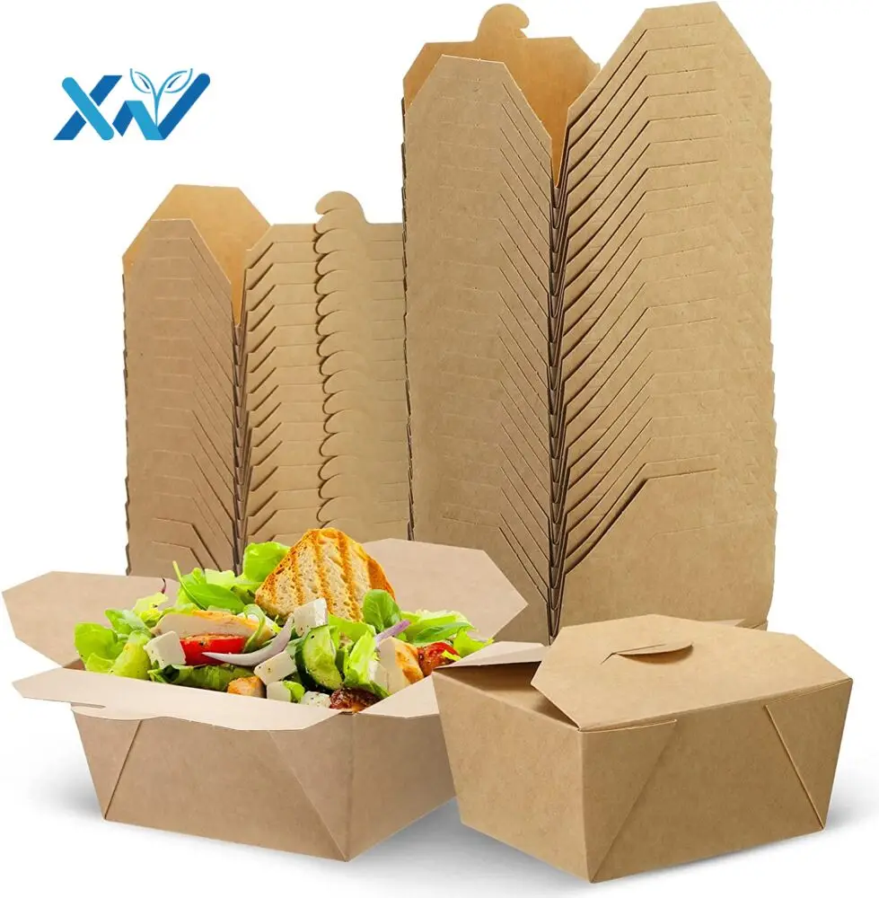 Custom Logo Biodegradable Kraft Food Grade Paper Container Hamburger Sandwich Clamshell Burger Box Cookies Packaging Kraft Paper