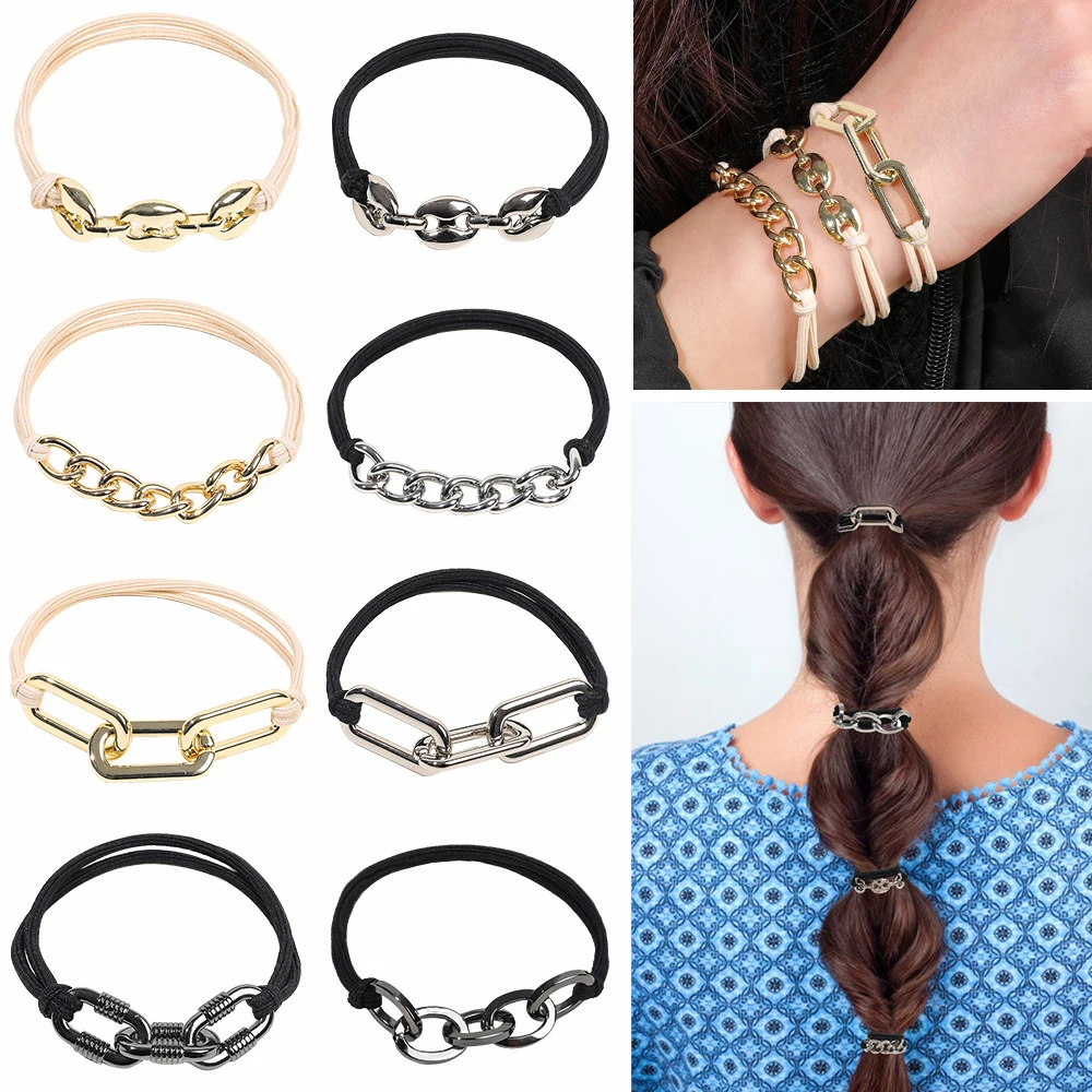 Custom Metal Chain Rubber Band High-Quality Electroplating Alloy Hair Rope Hair Ring Bracelet Hair Tie
