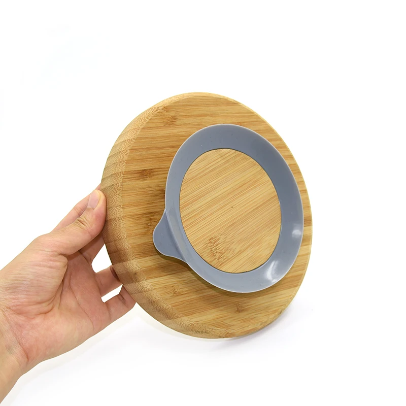 Hot Sell Custom Bamboo Fiber Plate Printed Round Colorful Silicone Suction Bamboo Kids Plates Dinner Spoon Fork Set Wholesale