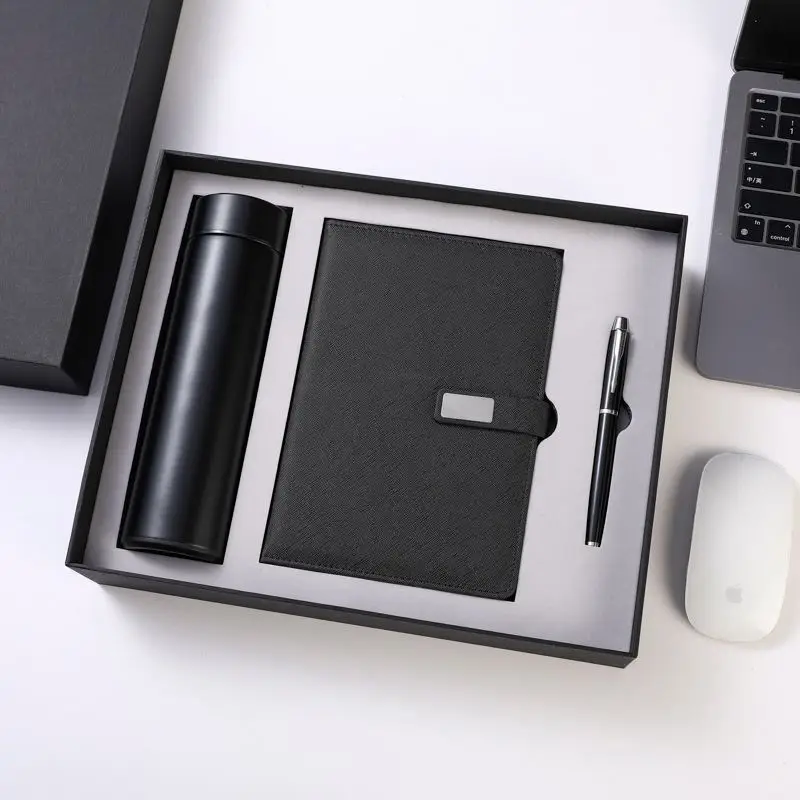 2024 Wholesale New Trendy Custom Stainless Steel Vacuum Insulation Cups With Usb Flash Drive Leather Notebook And Pen Gift Set