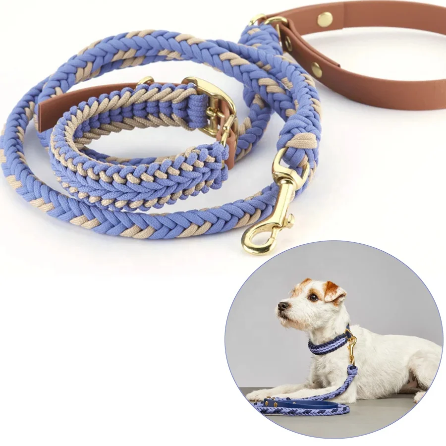 New braided perro paracord collares de dog collar paracord Macrame Dog Leash And Collar Set with waterproof rubber pvc handle