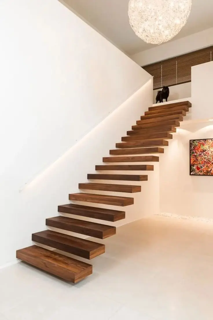CBMmart Floating Stair carbon steel mono beam beech/oak wood tread stairs indoor/staircase design for houses