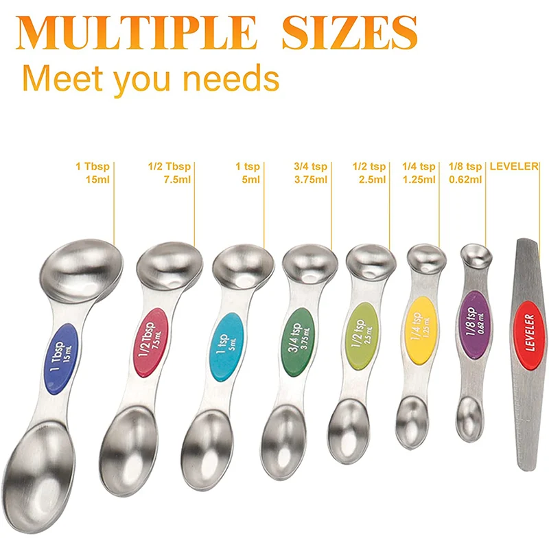cuchara de metal Multicolor Stainless Steel Coffee Magnetic Measuring Scoop Spoons Cups Set with Level