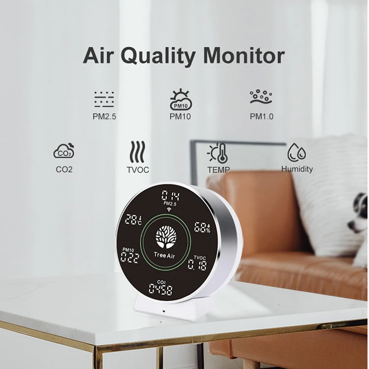 Детектор качества воздуха Tuya Wi-Fi 7 в 1 измеритель углекислого газа PM2.5 PM10 TVOC для