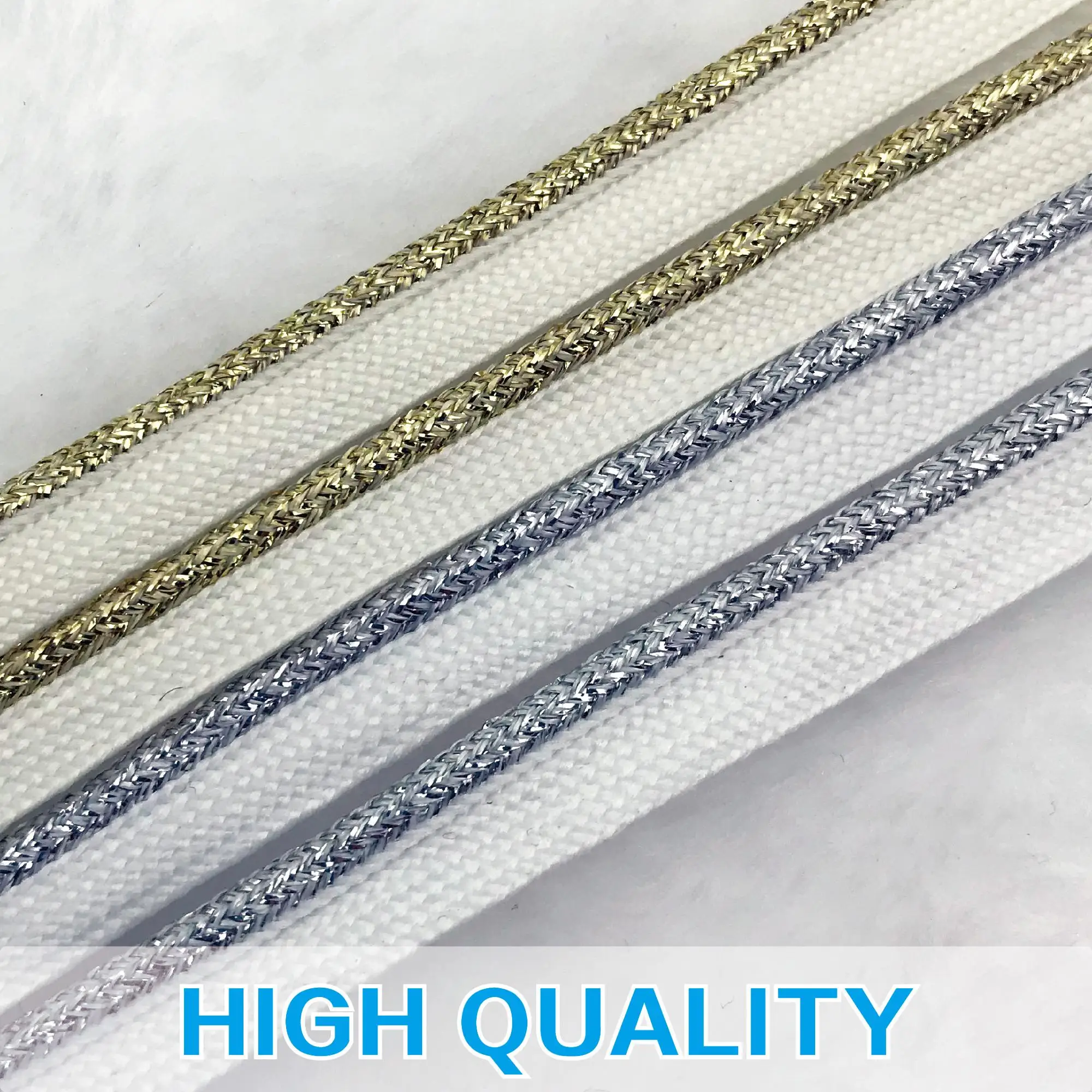 10mm narrow woven polyester cord strap metallic piping cord