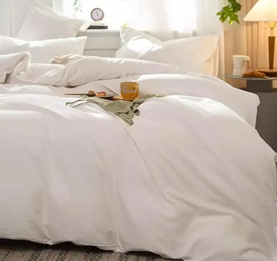 Hotel Bed Linen Bedsheet Luxury White Bedding Set Queen King 100% Cotton Satin Stripe Hotel Bed Sheet