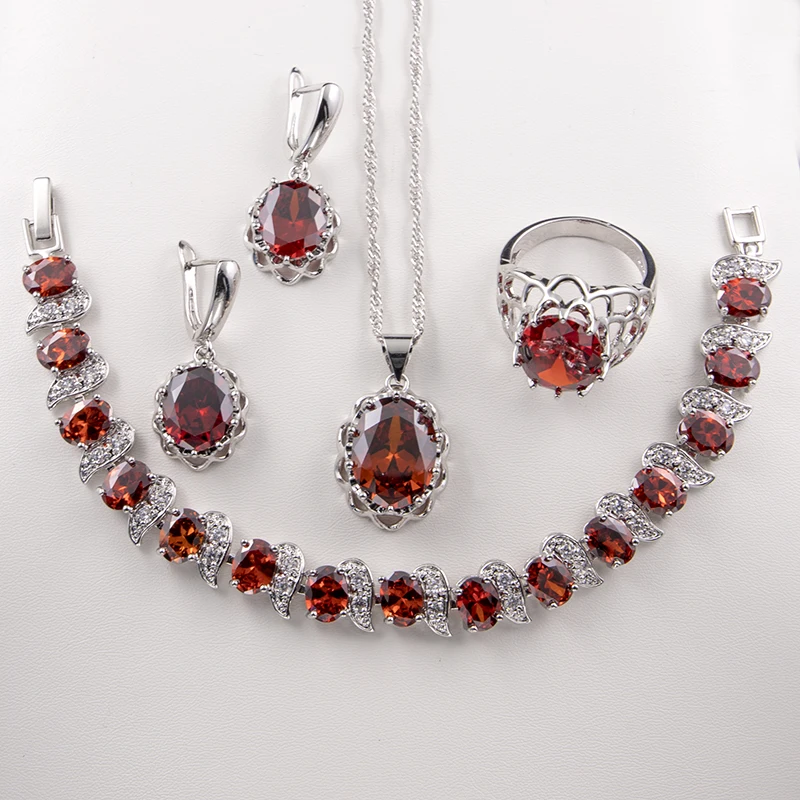 Gemstone 925 Silver Jewelry  White Gold Plated Jewelry Earrings Pendant Necklace Ring Bracelet Set