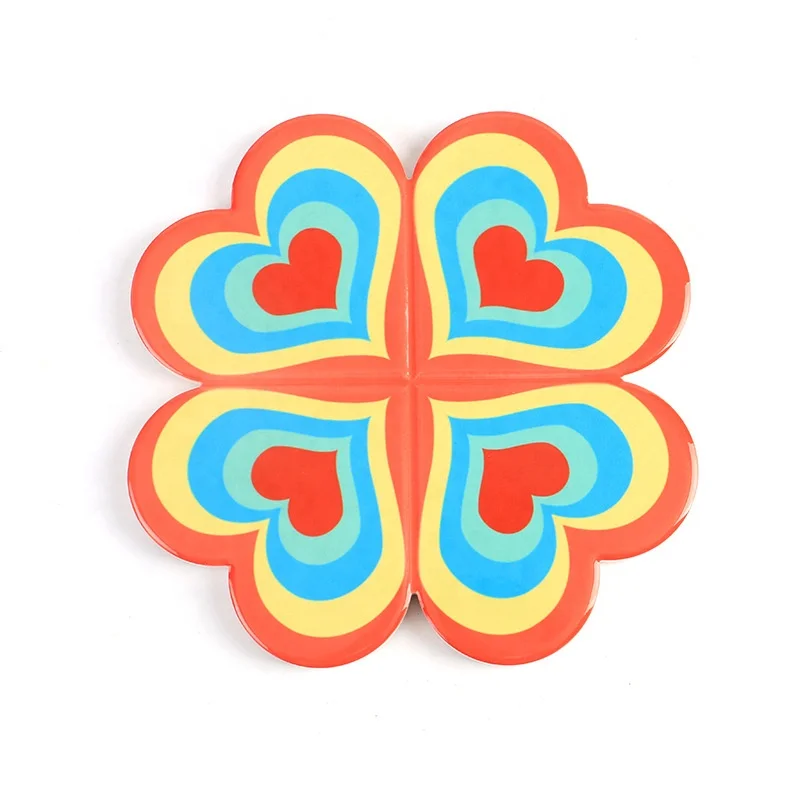 Creative four-leaf clover placemat ceramic pot mat Home daily kitchen love printed bowl mat kitchen cork table mat