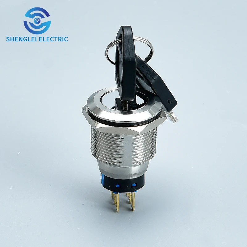 SHENGLEI 22mm 3 Position Key Metal Waterproof 2NO 2NC Key lock Metal button switch