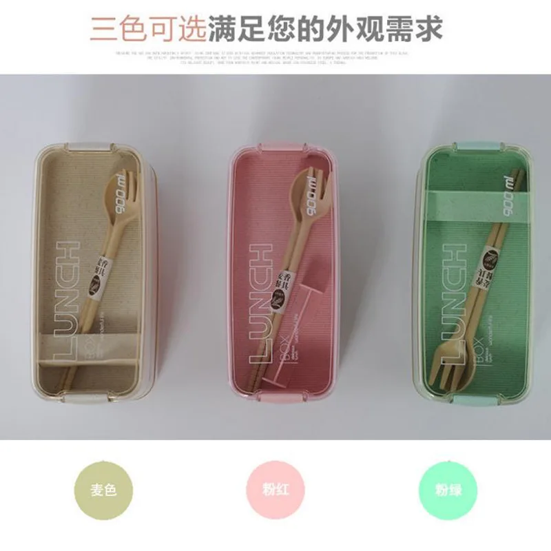 Portable 3 Layer Rectangle Food Container Reusable Custom Logo Eco-Friendly Wheat Straw Lunch Box Modern Kids Tiffin Bento