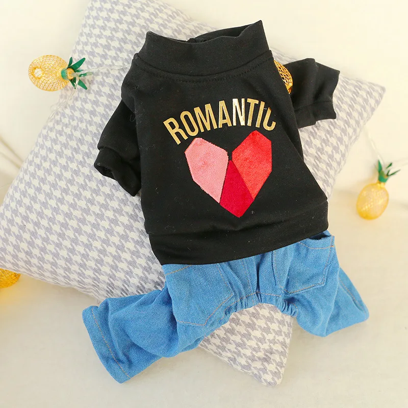 Pet dog cat Diamond heart four-legged trousers jeans Romantic logo Pet clothing simple free