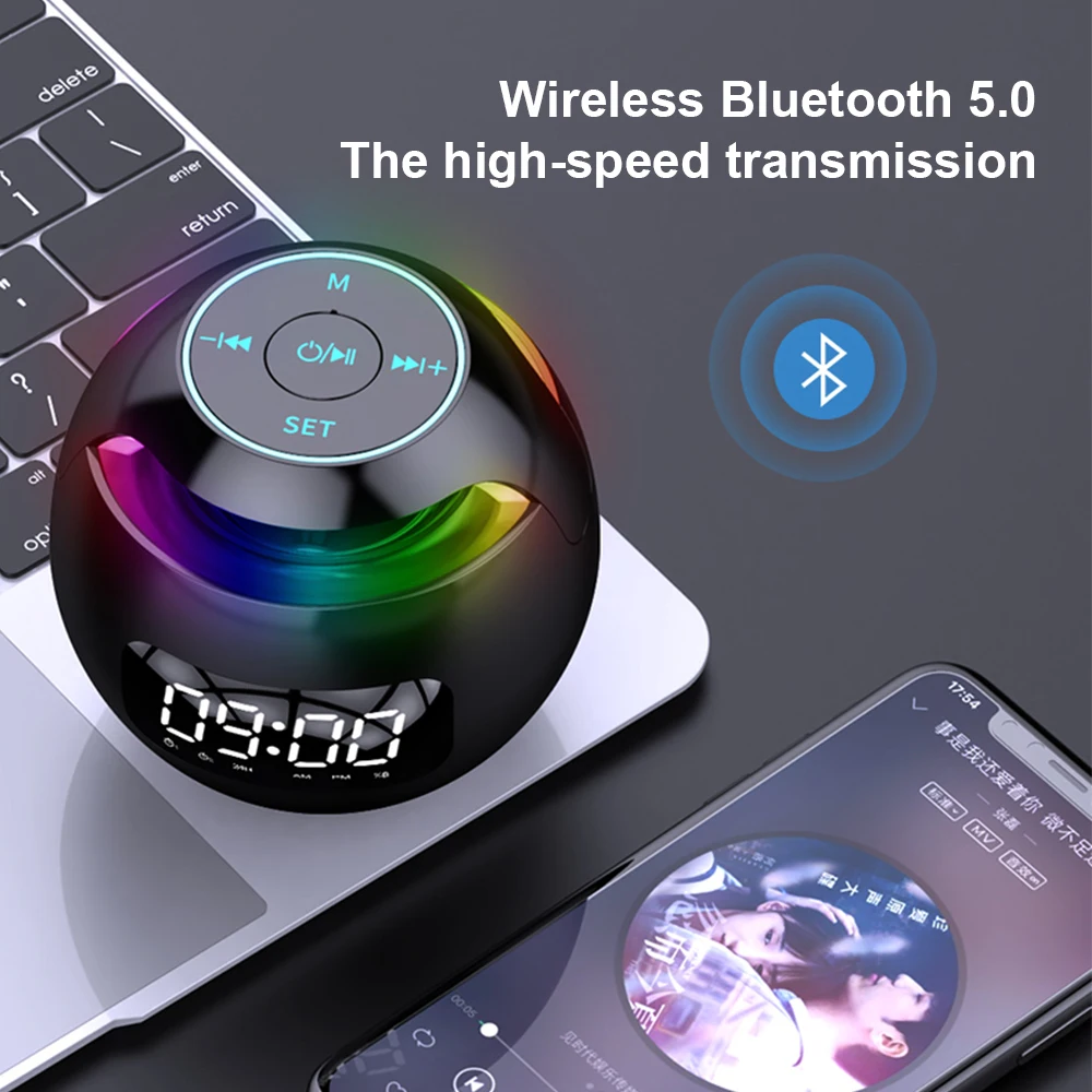 Colorful LED MP3 Speaker Multifunction LED Digital Display Alarm Clock Music Player Portable Smart Radio FM Buffer Speaker Bass