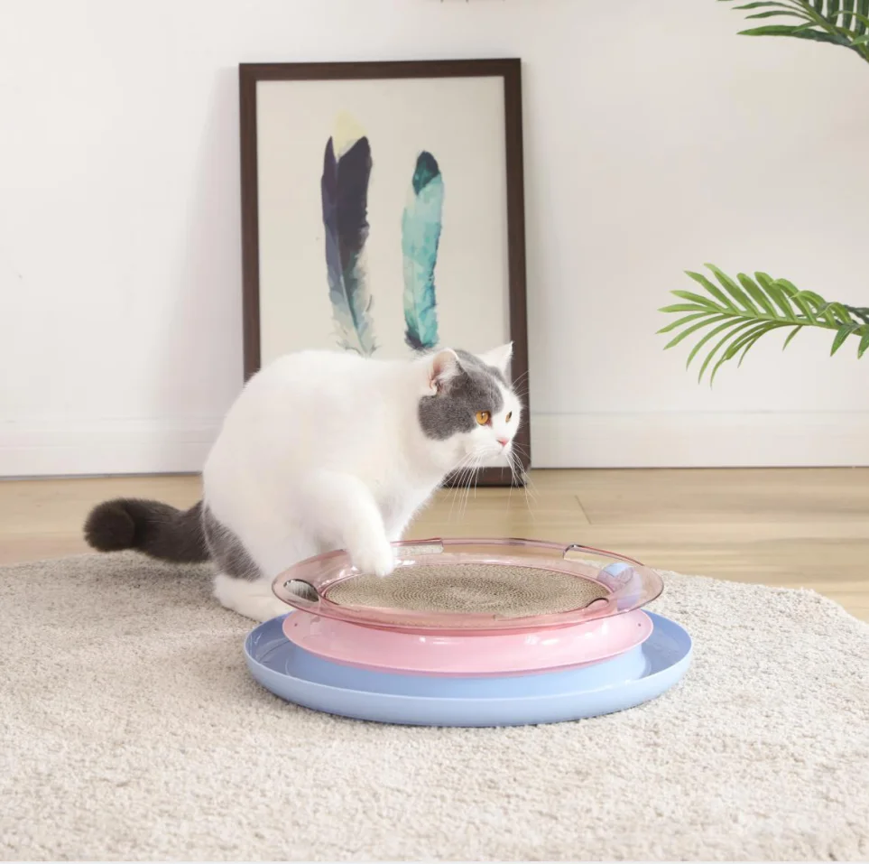 3 In 1 Cat Scratcher Toy Trackball Tower Scratch Pad Replaceable Cat Cardboard Corrugated Board