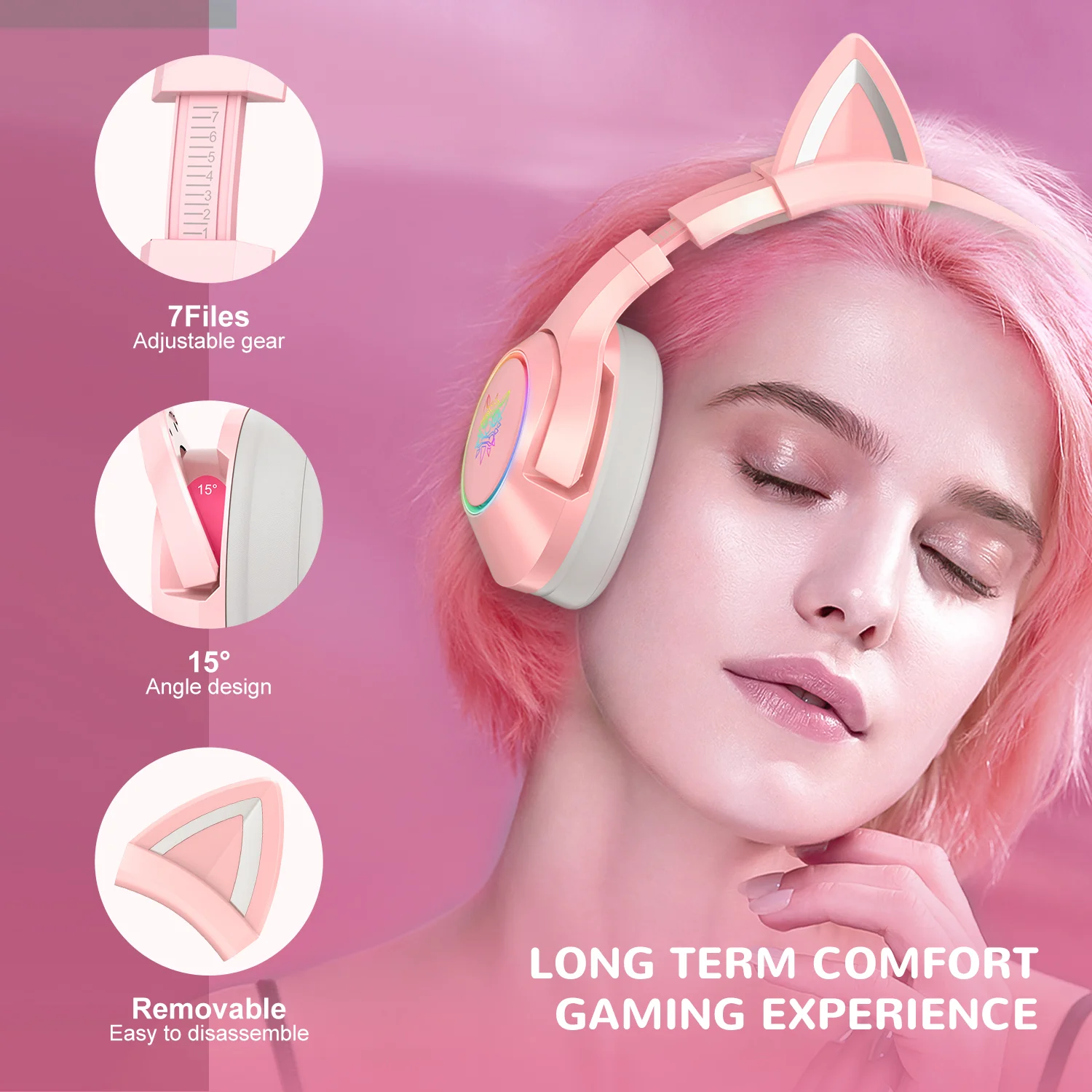 K9 Gaming Headset ONIKUMA Hot Sale Online 3.5mm/7.1mm Interface Gaming Stereo Girl Pink Cat Ears Headset for Gaming