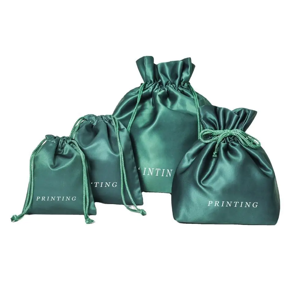 Wholesale Luxury High-Quality Logo printed Large Silk Makeup Satin Bundle Bags For Hair Extension bodycare Jewelry Satin Pouch