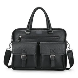 Classic male travel office work brown pu document A4 tote tablet computer pack business men leather briefcase bag customized