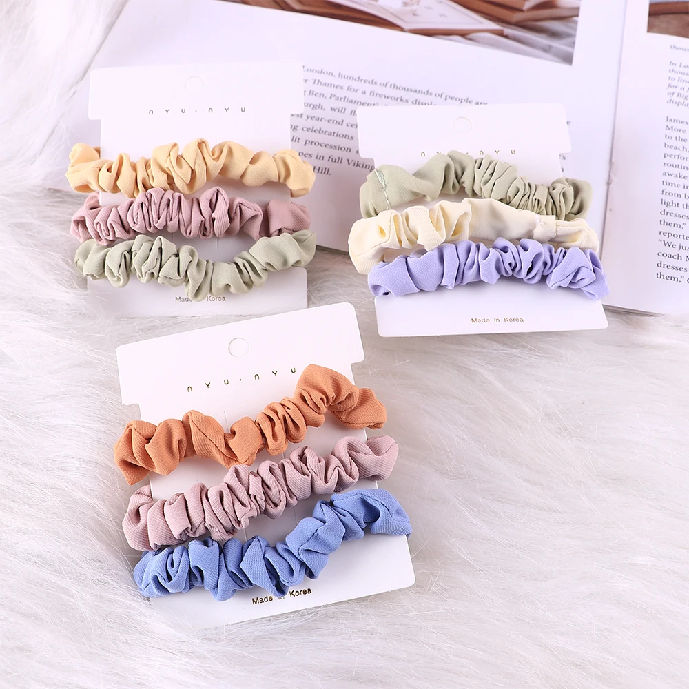 Yifan 3Pcs One Sets Women Fashion Strip Solid Color Hair Tie Stain Slik Mini Hair Scrunchies Sets For Women