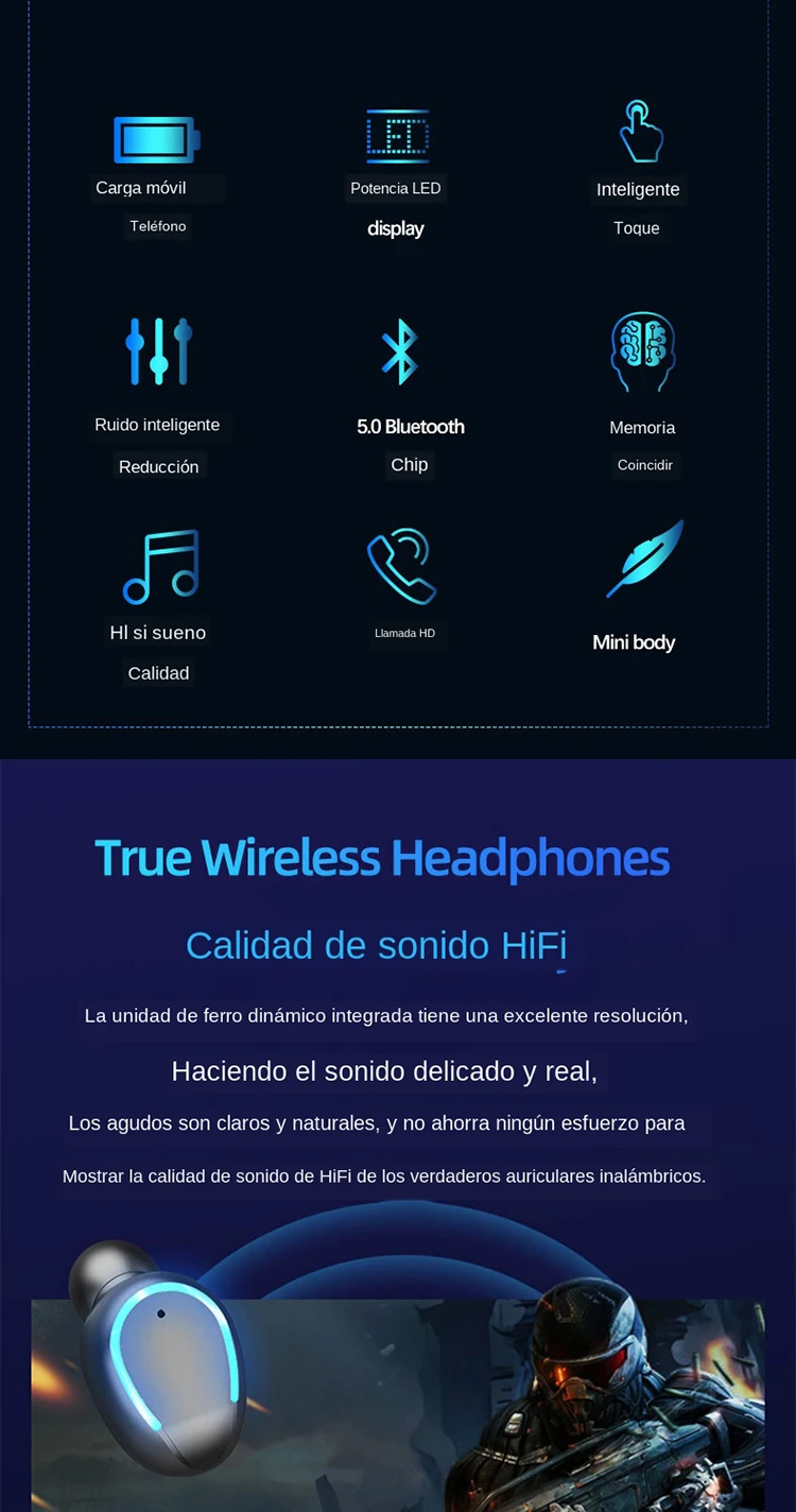 
Multifunction Headset Dual Earbuds In-ear Mini Touch Sports Waterproof Wireless Headphone Ear Hook F9 CN; 