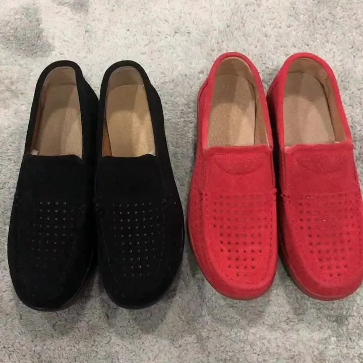 2021 Women Flat Platform Loafers Shoes Suede Leather Casual Wedges Shoes Slip on Flats Moccasin Shoes Ladies