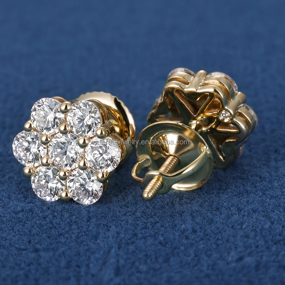 Factory Price S925 Silver 9K 10K 14K 18K Solid Gold Yellow iced out D VVS Moissanite Lab Grown Diamond Stud Earrings