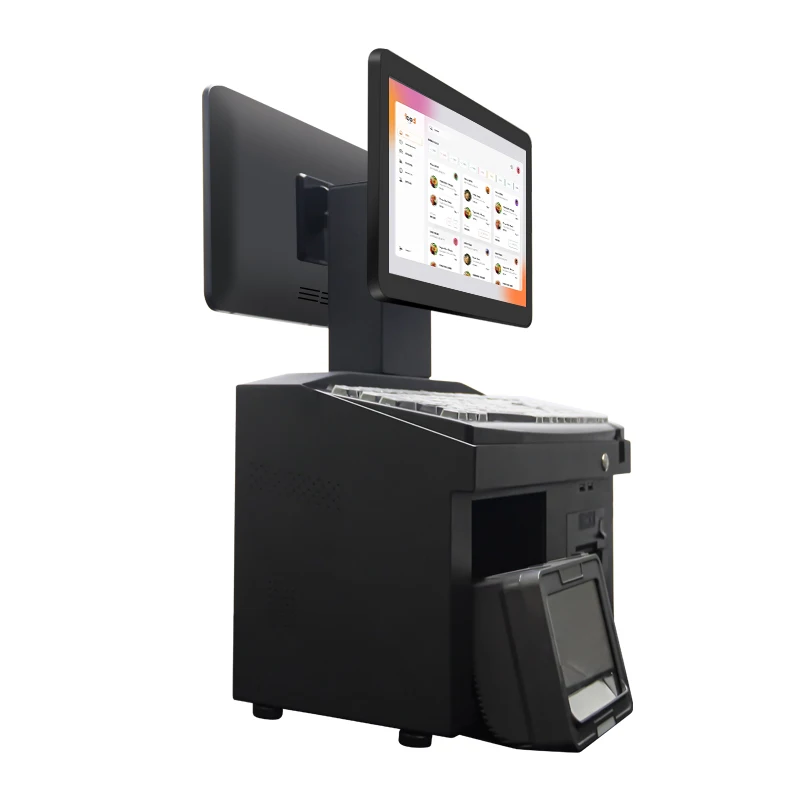 Factory OEM 14 inch Dual Screen Cash Register with Keyboard 58mm Gear Printer Touch Screen All in One POS System