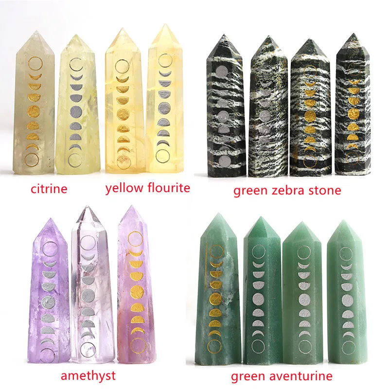 Камни-чакры для медитации, обелиск, резные лунные фазы, меняющие кристалл, волшебная палочка, лечебный подарок, украшение для дома