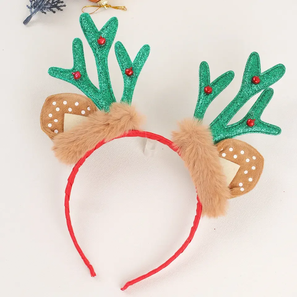 Glitter Elk Horn Hairband with Small Bell for Women Girls Hair Decoration Christmas Antlers Headband