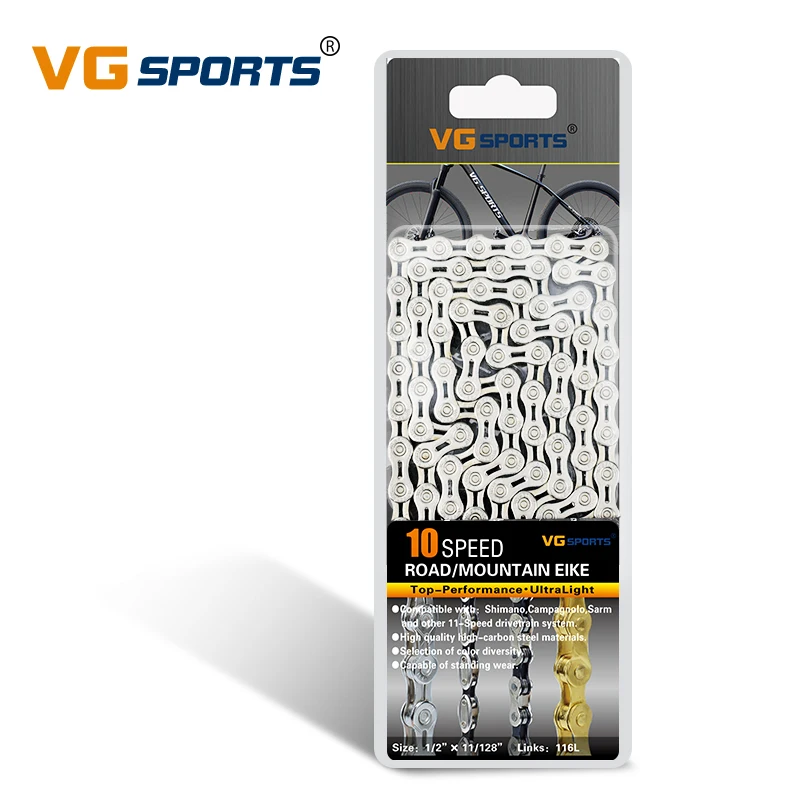 
VG Sports Ultralight 10 Speed Bicycle Chain Bike Chain Half Hollow 116L Silver Mountain MTB Road Bike Chains 