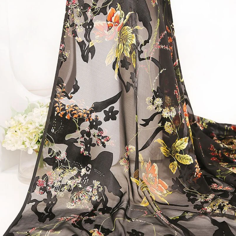 silk printed burnout velvet fabric for clothing Nylon Rayon woven velvet dresses kimono textile custom fashion