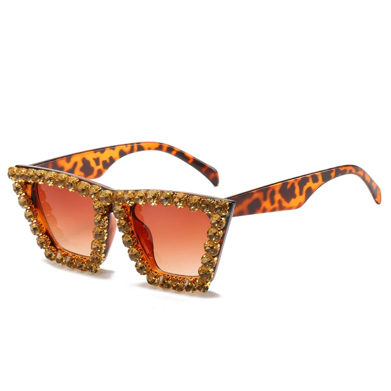 2024 New Fashion Design Luxury Oversized Letter Rhinestone Square glasses Women Cheap Jewelry Polycarbonate Diamond Sunglasses