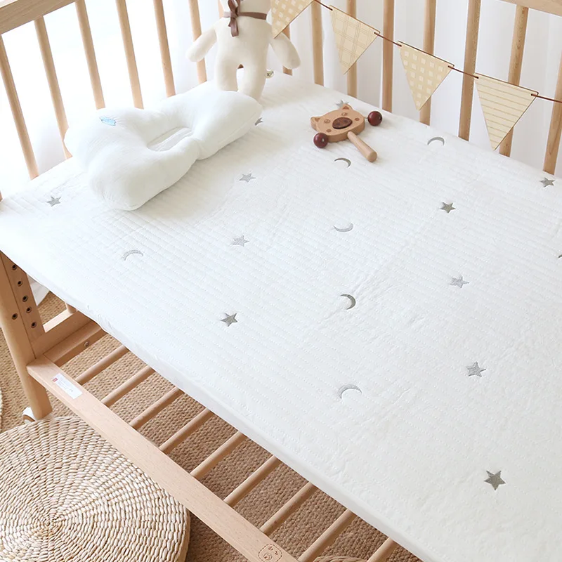 Ins Korean quilted bedcap newborn cot thin mattress baby cotton embroidered thick bedcap four seasons style