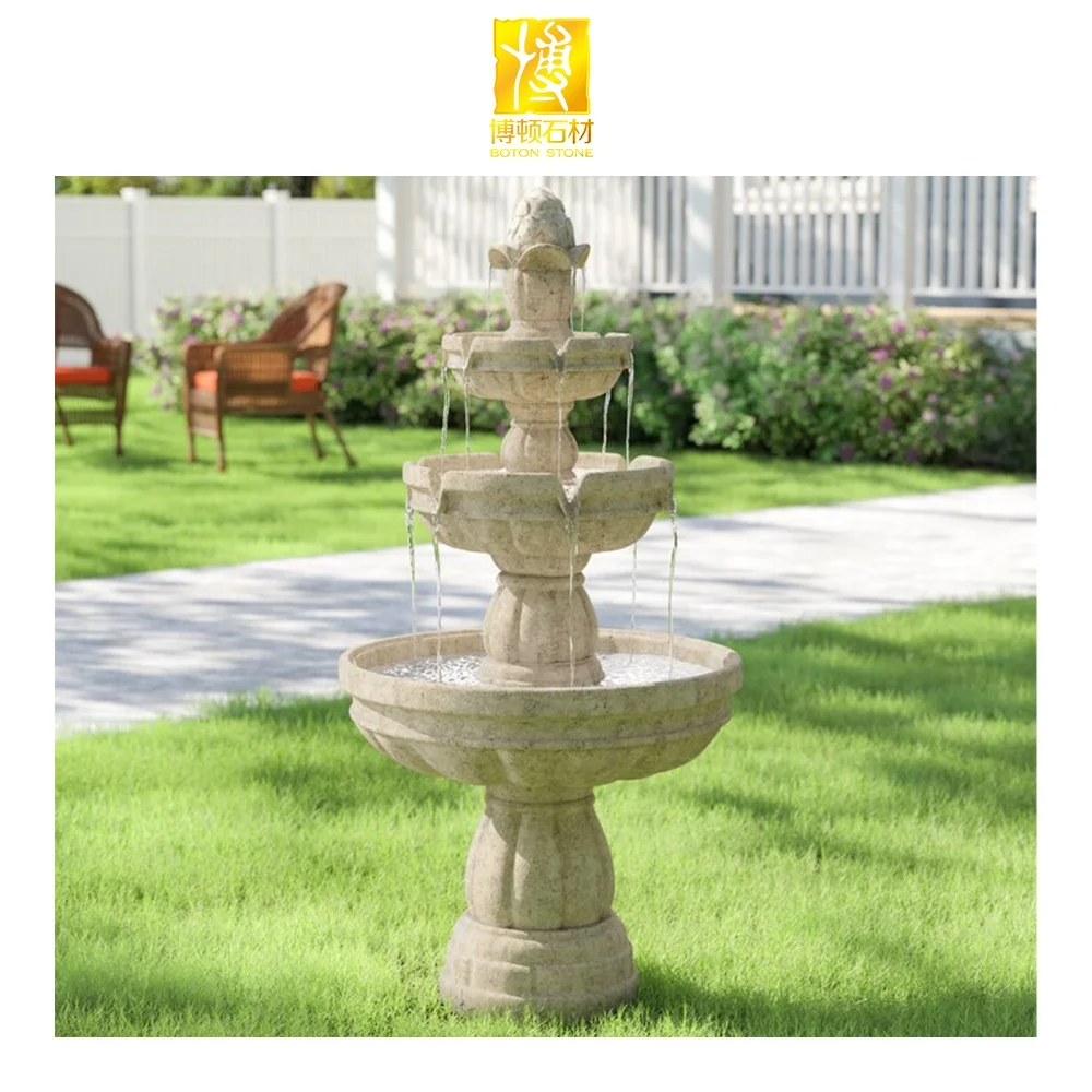 BOTON STONE Marble Water Fountain Outdoor Marble Fountain and Sculpture with Angel and Lion
