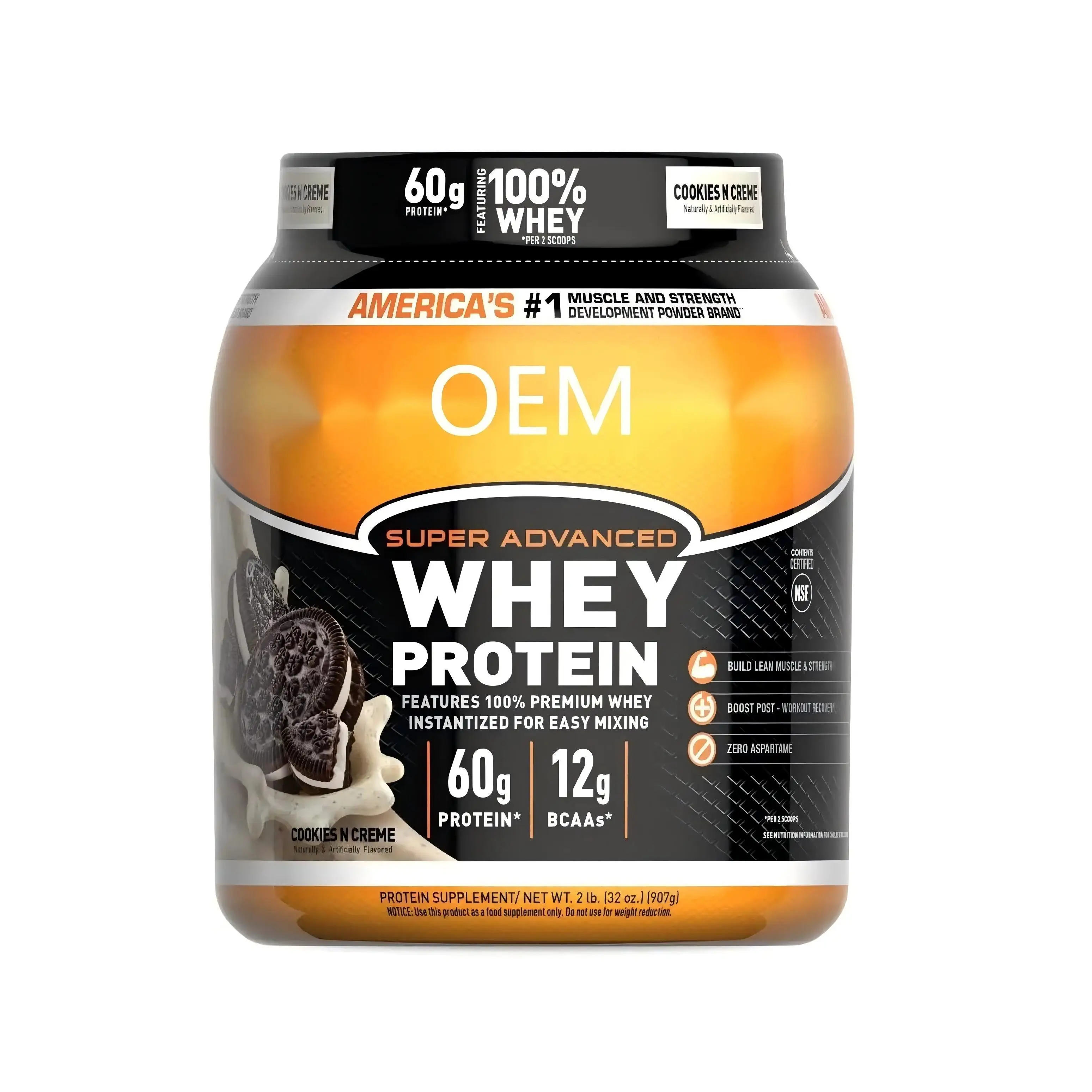 OEM/ODM Whey protein powder Rich in amino acids and creatine Sugar free chocolate biscuit and cream flavor