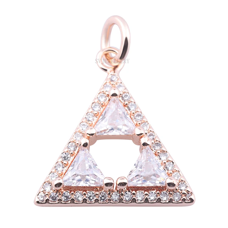 Brass Triangle Zircon Prong Setting Pendant Fashion Jewelry Necklace For Woman