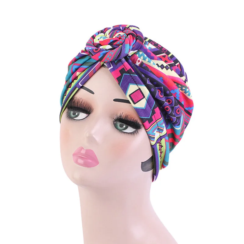 African Women Printed Doughnut Africain Geometric Pre-tied Head Wrap Chemo Cap