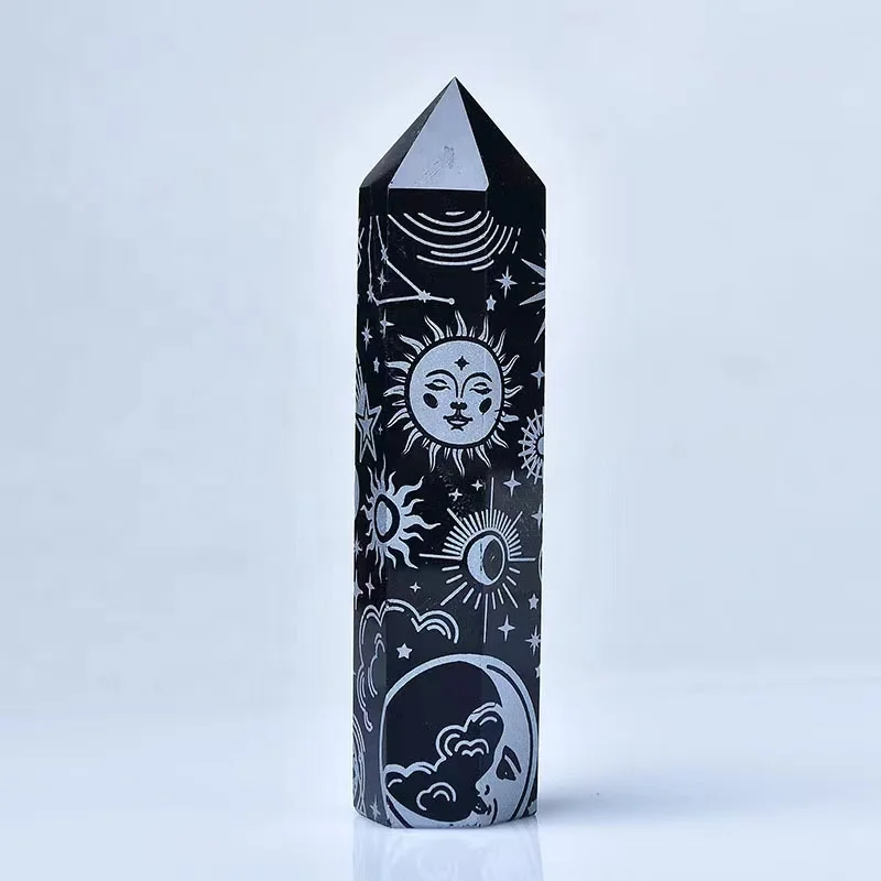 Rough Obsidian Stones Hexagonal Prism Raw Black  Column Crystal Magic Wand For Healing